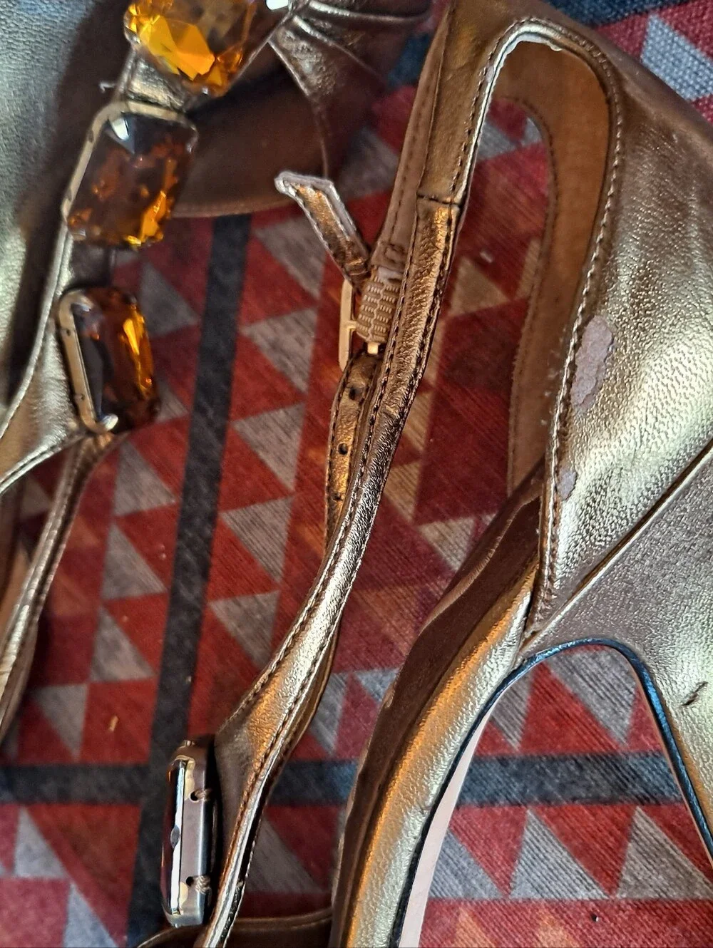 Nina Metallic Gold T-Strap Gemstone High Heels